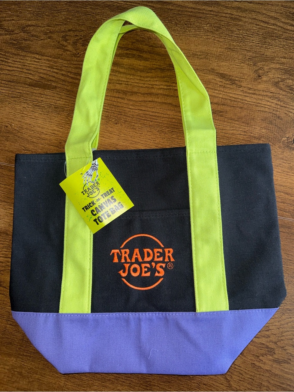 Black Canvas Tote with Neon Yellow Straps and Purple Base